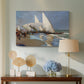 Canvas art print featuring an impressionist beach view with transport and figures, displayed above a styled console table
