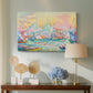 Canvas art print featuring a maritime panoramic view with boats, displayed above a styled console table