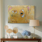 Canvas art print featuring an abstract composition with symbols, displayed above a styled console table