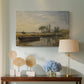 Canvas art print featuring a pastoral landscape featuring canal, displayed above a styled console table