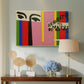 Canvas art print featuring a minimalist design with geometric arrangement and text elements, displayed above a styled console table