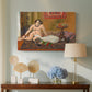 Canvas art print featuring an expressive interior with nude figure and vibrant color palette, displayed above a styled console table