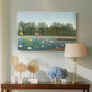 Canvas art print featuring a stylized composition of flamingos in natural setting, displayed above a styled console table