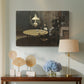 Canvas art print featuring an impressionist interior showing aftermath of dinner with soft light, displayed above a styled console table