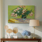 Canvas art print featuring a post-impressionist still life combining flowers and reading materials, displayed above a styled console table