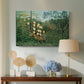 Canvas art print featuring a predator and prey locked in motion among plants, displayed above a styled console table