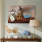 Canvas art print featuring an expressive arrangement of items, displayed above a styled console table