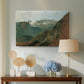 Canvas art print featuring a realist mountain composition with atmospheric depth, displayed above a styled console table