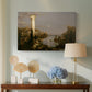 Canvas art print featuring a peaceful yet somber scene of decay and silence, displayed above a styled console table