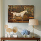Canvas art print featuring an elegant animal study of stallion in outdoor setting, displayed above a styled console table