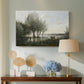 Canvas art print featuring a muted landscape with waterlogged terrain and trees, displayed above a styled console table