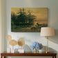 Canvas art print featuring an alpine landscape with deer, displayed above a styled console table