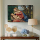 Canvas art print featuring a Renaissance composition focused on Madonna and child in seated pose, displayed above a styled console table