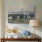 Canvas art print featuring a river and bridge scene with diffused light and urban backdrop, displayed above a styled console table