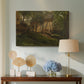 Canvas art print featuring a pastoral environment with farmhouse and vegetation, displayed above a styled console table