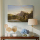 Canvas art print featuring a landscape combining architecture, figures, and open terrain, displayed above a styled console table