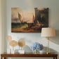 Canvas art print featuring a realistic depiction of figures in fishing environment, displayed above a styled console table