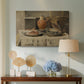 Canvas art print featuring a minimal composition of everyday objects in soft light, displayed above a styled console table