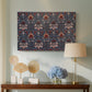 Canvas art print featuring a textile pattern with alternating blossoms and leaves, displayed above a styled console table
