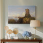 Canvas art print featuring an atmospheric composition with architecture, displayed above a styled console table