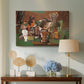 Canvas art print featuring a fragmented still life with overlapping shapes, displayed above a styled console table