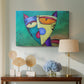 Canvas art print featuring an abstract animal with bright colors, displayed above a styled console table