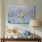 Canvas art print featuring a pointillist vessel composition, displayed above a styled console table
