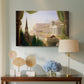 Canvas art print featuring an imaginative scene combining classical and monumental buildings, displayed above a styled console table