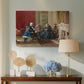 Canvas art print featuring an Americana scene with figures sitting and interacting indoors, displayed above a styled console table