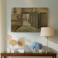 Canvas art print featuring a composition focusing on interaction within minimal space, displayed above a styled console table