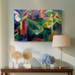 Canvas art print featuring an abstract scene combining deer forms with architectural elements, displayed above a styled console table