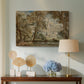 Canvas art print featuring an expressive scene combining building and nature, displayed above a styled console table