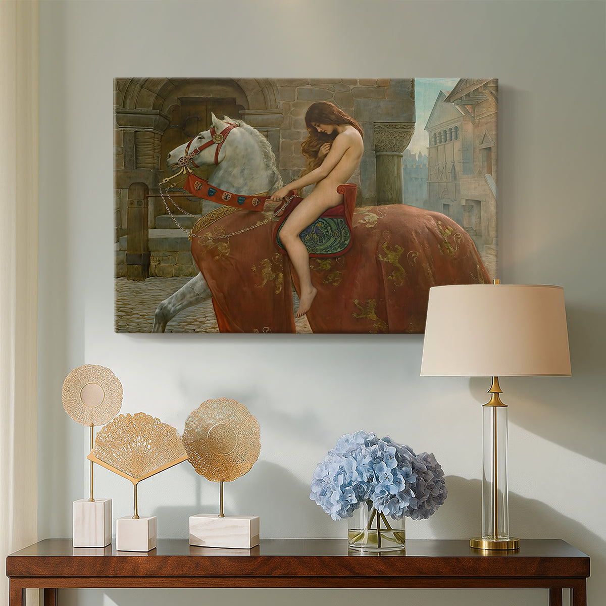 Canvas art print featuring an expressive depiction of legendary figure, displayed above a styled console table