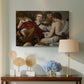 Canvas art print featuring an intimate scene of youths making music with sheet music and instruments, displayed above a styled console table