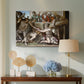 Canvas art print featuring a narrative composition with figures, displayed above a styled console table
