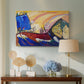 Canvas art print featuring a dynamic scene blending figurative elements with abstraction, displayed above a styled console table