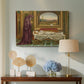 Canvas art print featuring an introspective scene with lone figure framed by interior elements, displayed above a styled console table