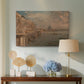 Canvas art print featuring an atmospheric city view, displayed above a styled console table