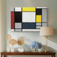 Canvas art print featuring a minimalist design using intersecting lines and planes, displayed above a styled console table