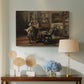 Canvas art print featuring an interior scene showing workspace with easel and furnishings, displayed above a styled console table