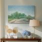 Canvas art print featuring a post-impressionist park scene with structured layout, displayed above a styled console table