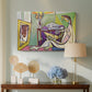 Canvas art print featuring an expressive composition with angular forms, displayed above a styled console table