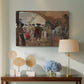Canvas art print featuring an expressive composition of figures in traditional setting, displayed above a styled console table