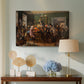 Canvas art print featuring a composition with central action surrounded by audience, displayed above a styled console table