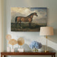 Canvas art print featuring a realistic depiction of horse with emphasis on form, displayed above a styled console table