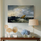 Canvas art print featuring an atmospheric seascape, displayed above a styled console table