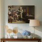 Canvas art print featuring an interior scene with figure focused on printing process, displayed above a styled console table