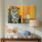 Canvas art print featuring a humorous distorted composition, displayed above a styled console table