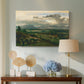 Canvas art print featuring an atmospheric landscape with architecture and elevation, displayed above a styled console table