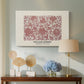 Canvas art print featuring a patterned composition with repeating shapes and stylized flowers, displayed above a styled console table